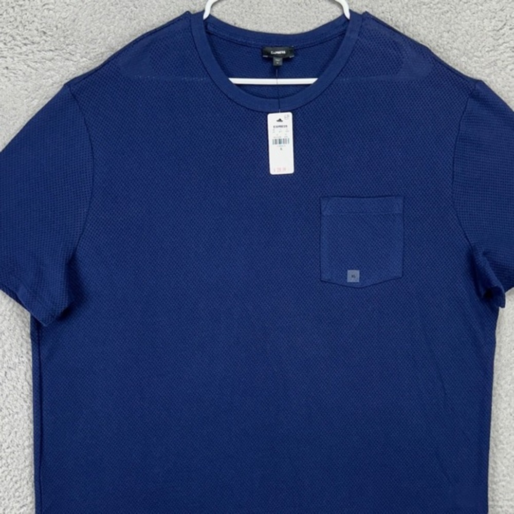 Express Mens Jersey Shirt XL Navy Blue Pocket Tee Mesh Cotton Short Sleeve NEW